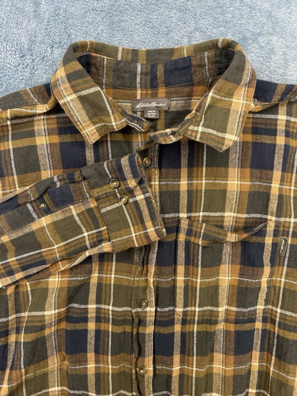 Eddie Bauer Men's XL Long Sleeve Flannel Button-Up Shirt Brown Tan